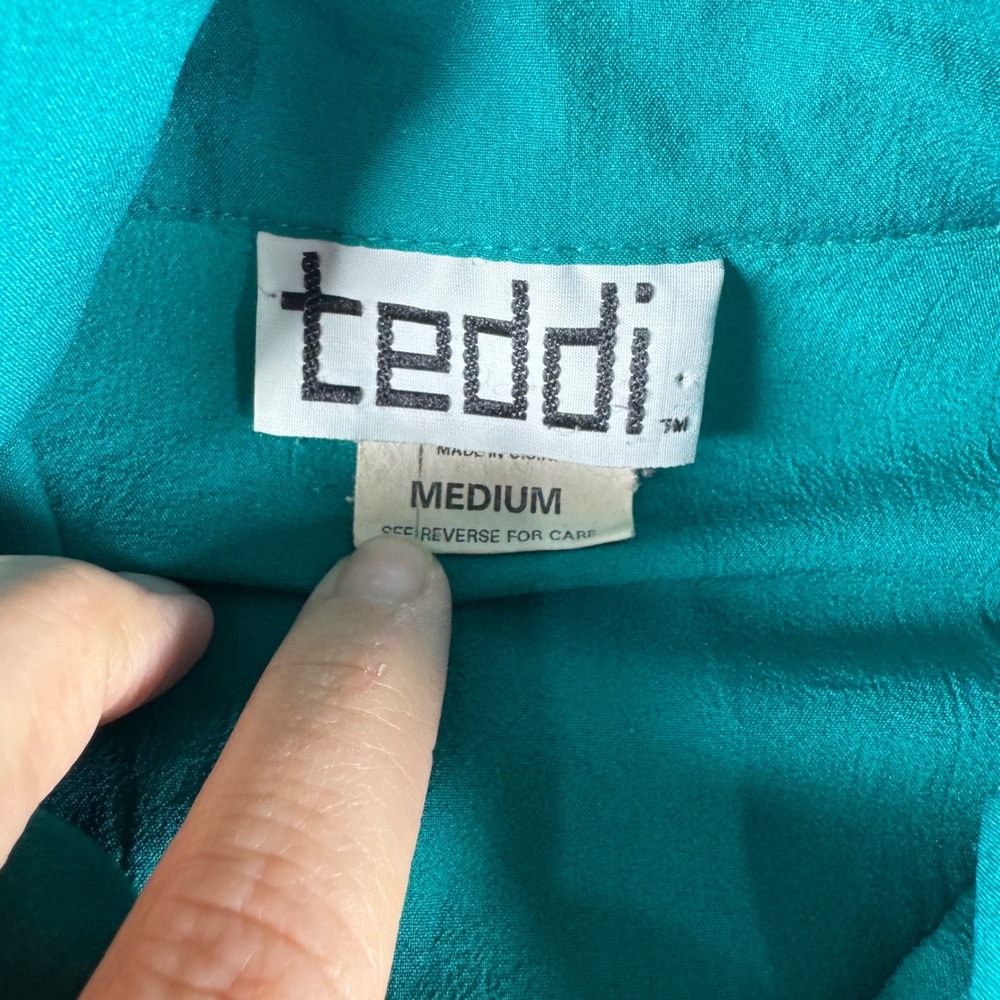 Vintage Teddi Tracksuit Teal Green 2 Piece Set Pleated Jacket Pants Womens Med. - Picture 3 of 13